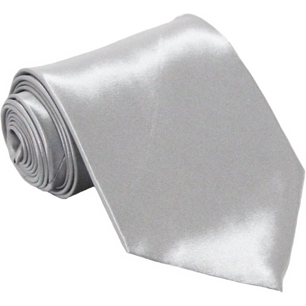 Men's Sliver Solid Pure Color 3.75" Imported Satin Formal Neck Ties